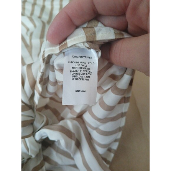 Halogen Shirt Top Blouse Womens M Beige Striped Bell Sleeve Cropped Classic - Picture 6 of 9
